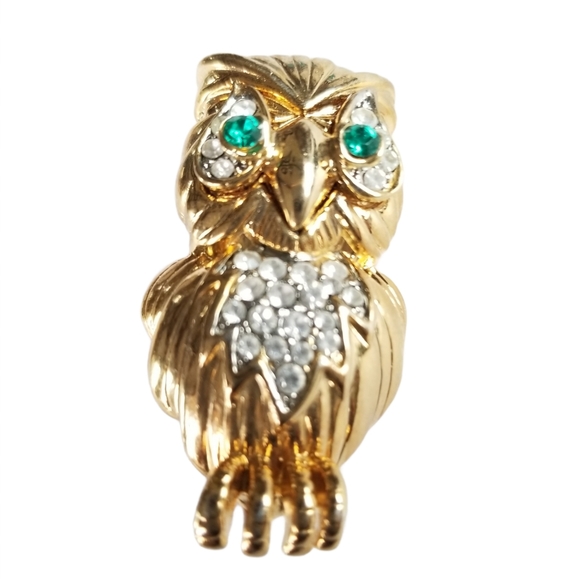 David Collection Gold Tone Rhinestone Owl Brooch - Picture 7 of 12